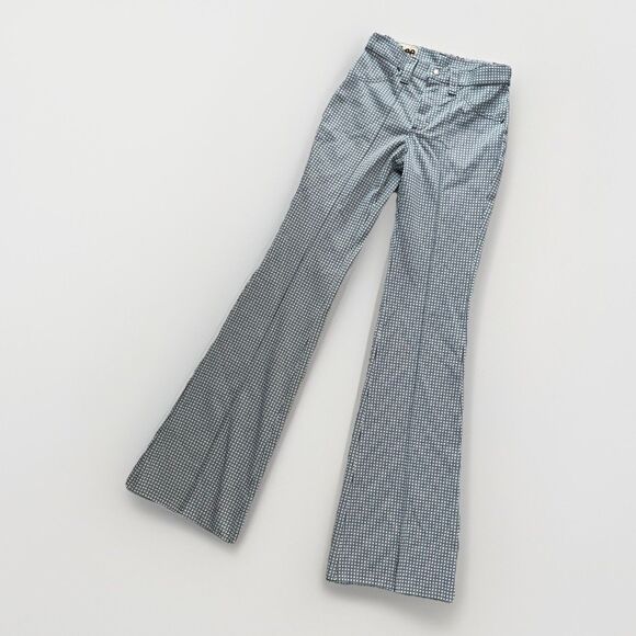 Vintage LEE Bellbottom Pants 1970s 70s Polyester Disco 26x36 Houndstooth Talon - Picture 1 of 7